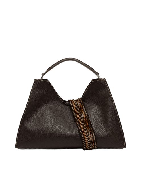 Borsa da donna in pelle martellata a spalla/tracolla con tracolla removibile, color espresso/castoro GIANNI CHIARINI | 10566RNGDBLNASPM14064